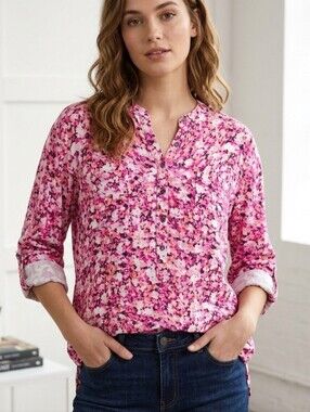 Relativity Pink Multi-Floral Henley Blouse